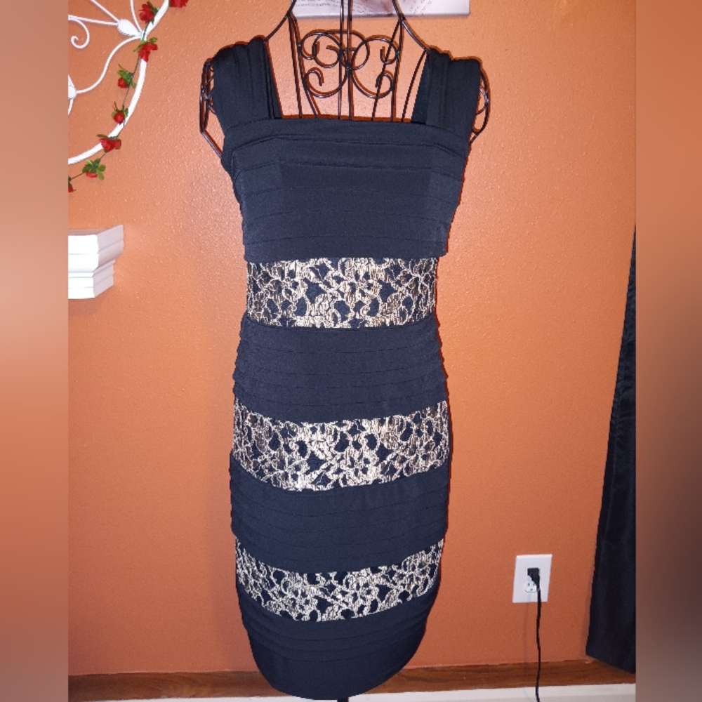 Elegant Black and White Lace Panel Dress